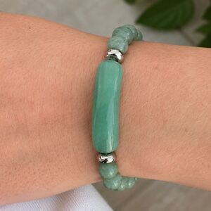 Green Beaded Stretch Bracelet, Faux Aventurine